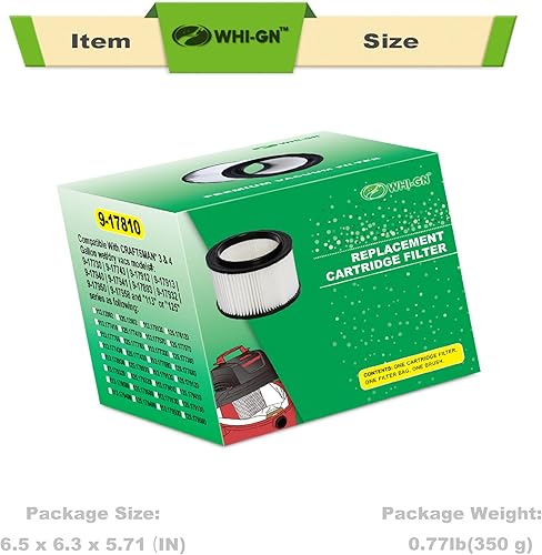 Miniatura 7 de Paquete de 1 filtro 17810 para aspiradora Craftsman Shop Vac de 3 a 4 galones de uso general + 1 paquete de bolsas de vacío CMXZVBE43270 para
