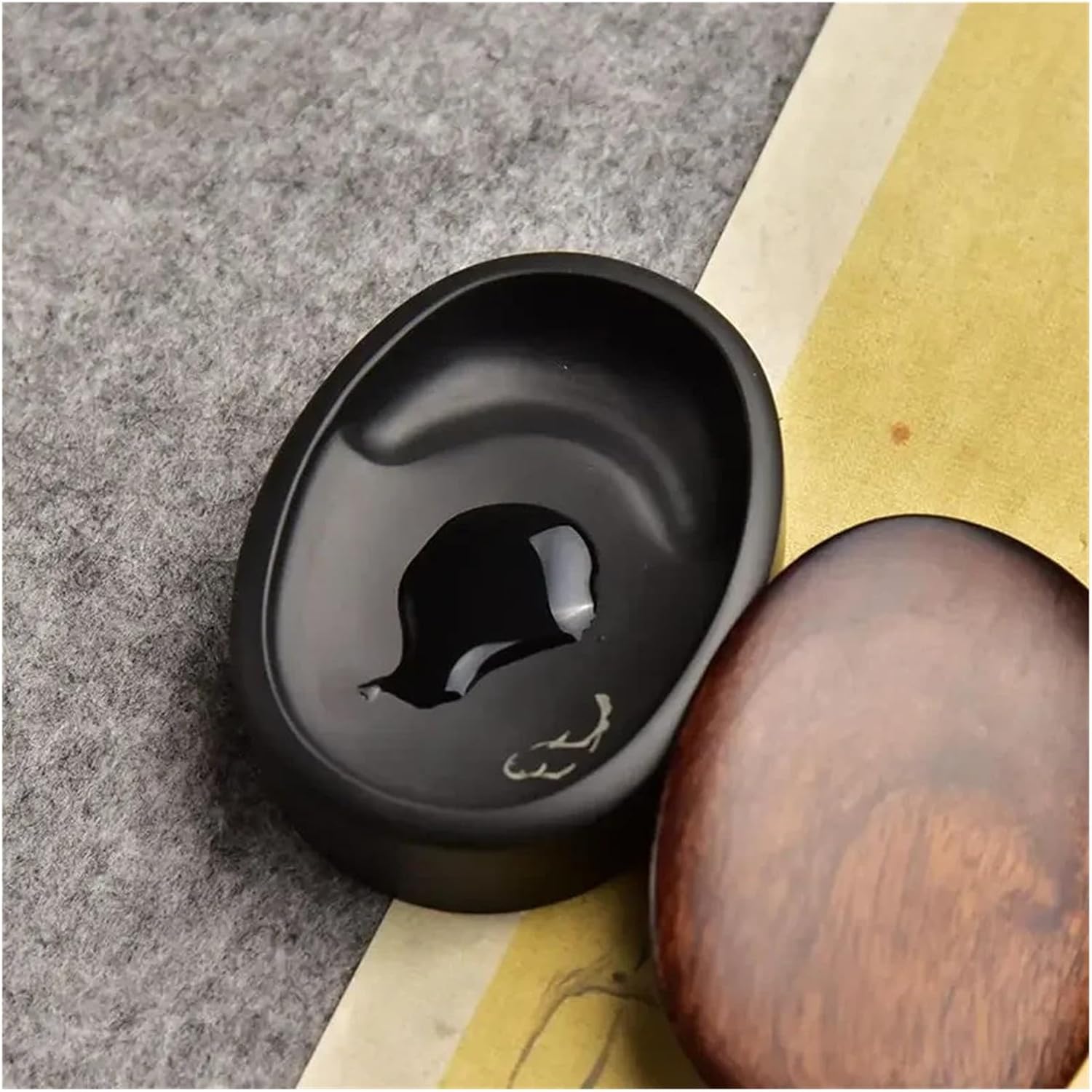 Ink Stone Calligraphy Painting Brush Pen Inkstone Natural Well Portable She Ink-Well Art Supply(Style B)