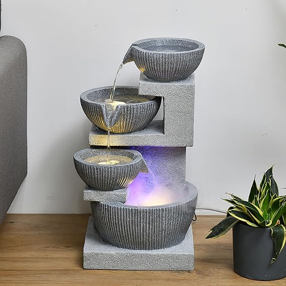 Garden Water Feature Decorate,Garden Water Fountain,Tiered Water Fountain Pump Waterfall,Waterfall With Pump And LED Lights,with LED Lights Indoor/Outdoor,Fountain Polyresin,4-Tier Ornament