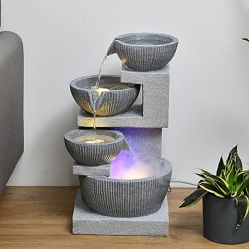 Garden Water Feature Decorate,Garden Water Fountain,Tiered Water Fountain Pump Waterfall,Waterfall With Pump And LED Lights,with LED Lights Indoor/Outdoor,Fountain Polyresin,4-Tier Ornament