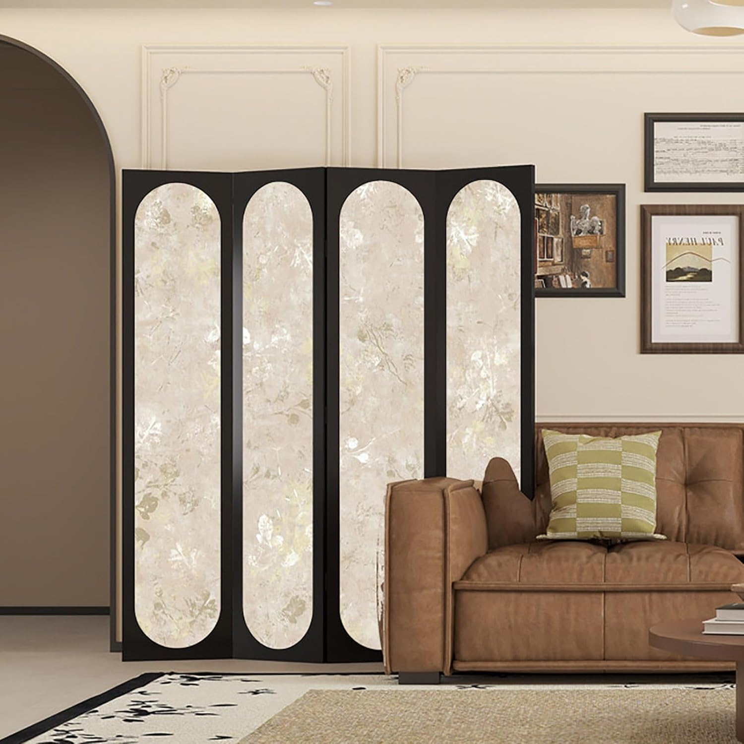Freestanding Room Divider, 3/4/5/6 Panels Folding Privacy Screen, Canvas Partition Room Dividers, Solid Wood Frame Decorative Wall Panels for Indoor Home Office(Style4,3 Panel)