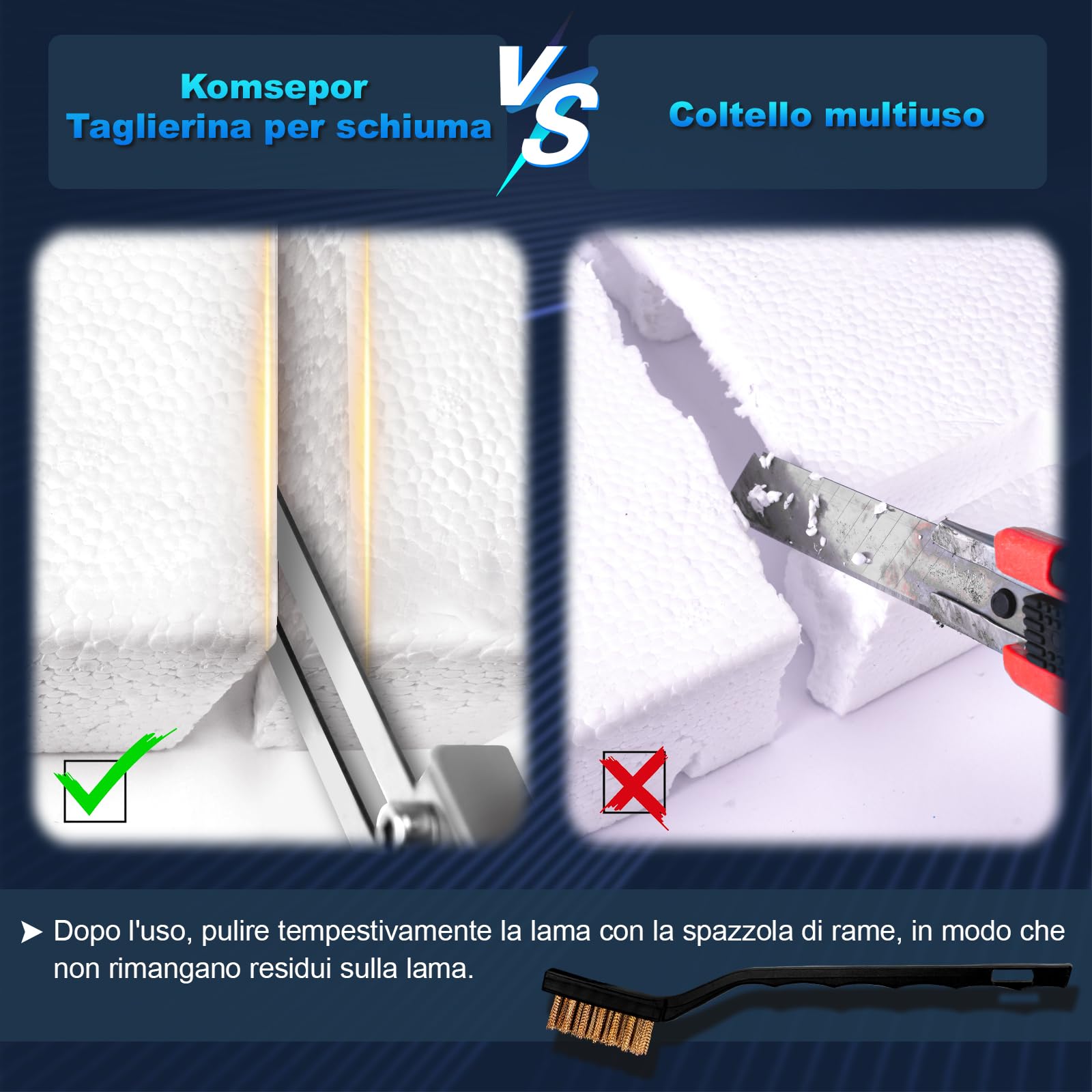 Komsepor 200W Taglierina Elettrica a Caldo per Schiuma con 5 Lame al Nichel-Cromo 0-600℃ 220-240V con Sistema di Raffreddamento per Polistirolo (Raffreddamento ad Aria Blu 200W+Slot)