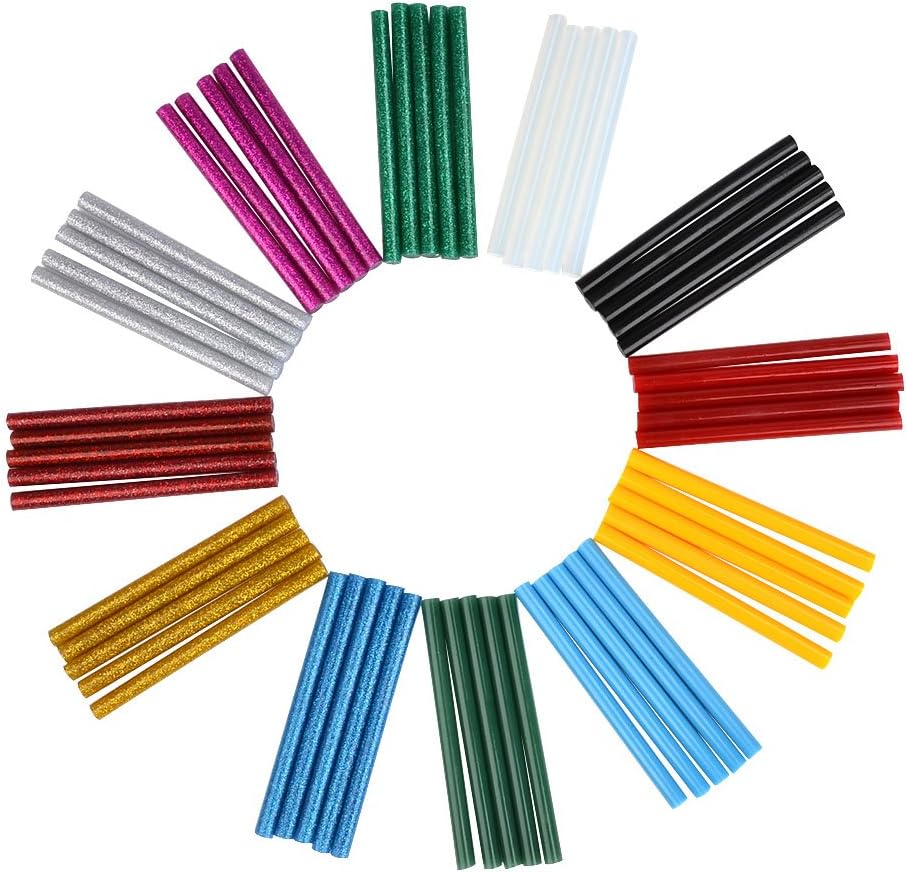 ATPWONZ 0.28x4" Multicolored Hot Glue Gun Sticks, 30pcs Glitter Glue Sticks & 30pcs Colorful Glue Sticks Mini for DIY Art Craft