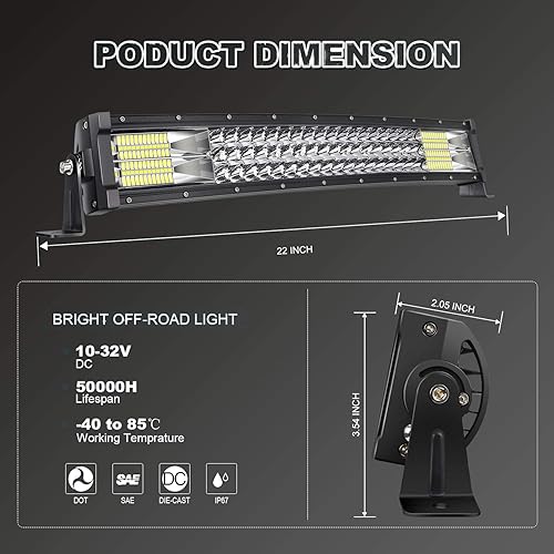 Miniatura 2 de TERRAIN VISION Barra de luz LED de 32 pulgadas, 441 W, barra LED combinada de inundación de punto de triple fila con interruptor basculante,