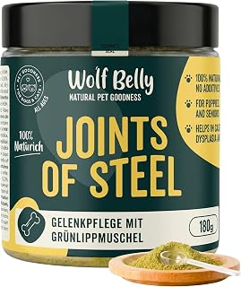 Wolf Belly - Grünlippmuschel für Hunde und Katzen 100% Natürlich (180 g) | 180 g, Gelenkpulver bei Arthrose, MSM und Kollagen, Entzündungshemmend, Ohne Zusatzstoffe, Produziert in Spanien
