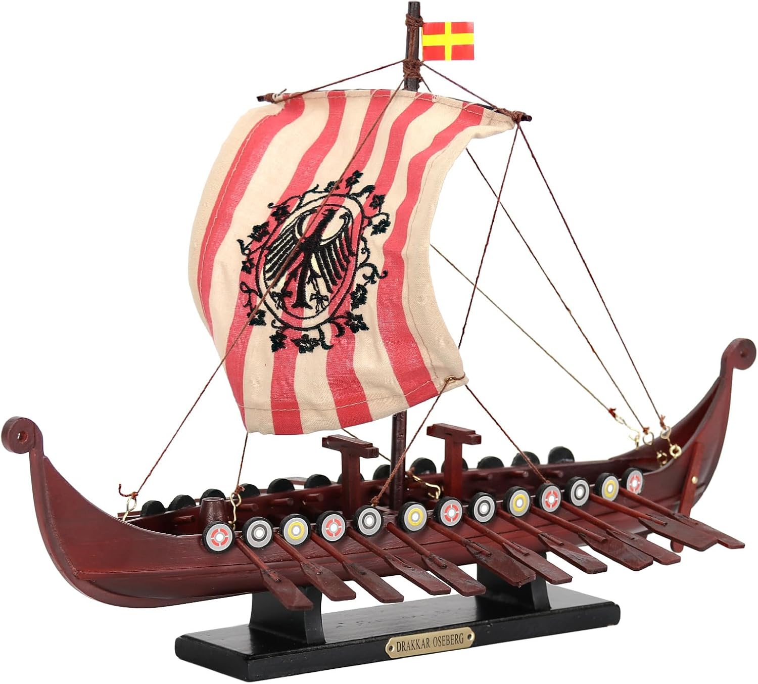 Wooden Viking Ship Model, 14 Inch Long, Table Top Boat Decor Collection