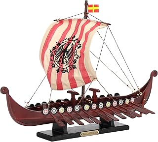 Wooden Viking Ship Model, 14 Inch Long, Table Top Boat Decor Collection