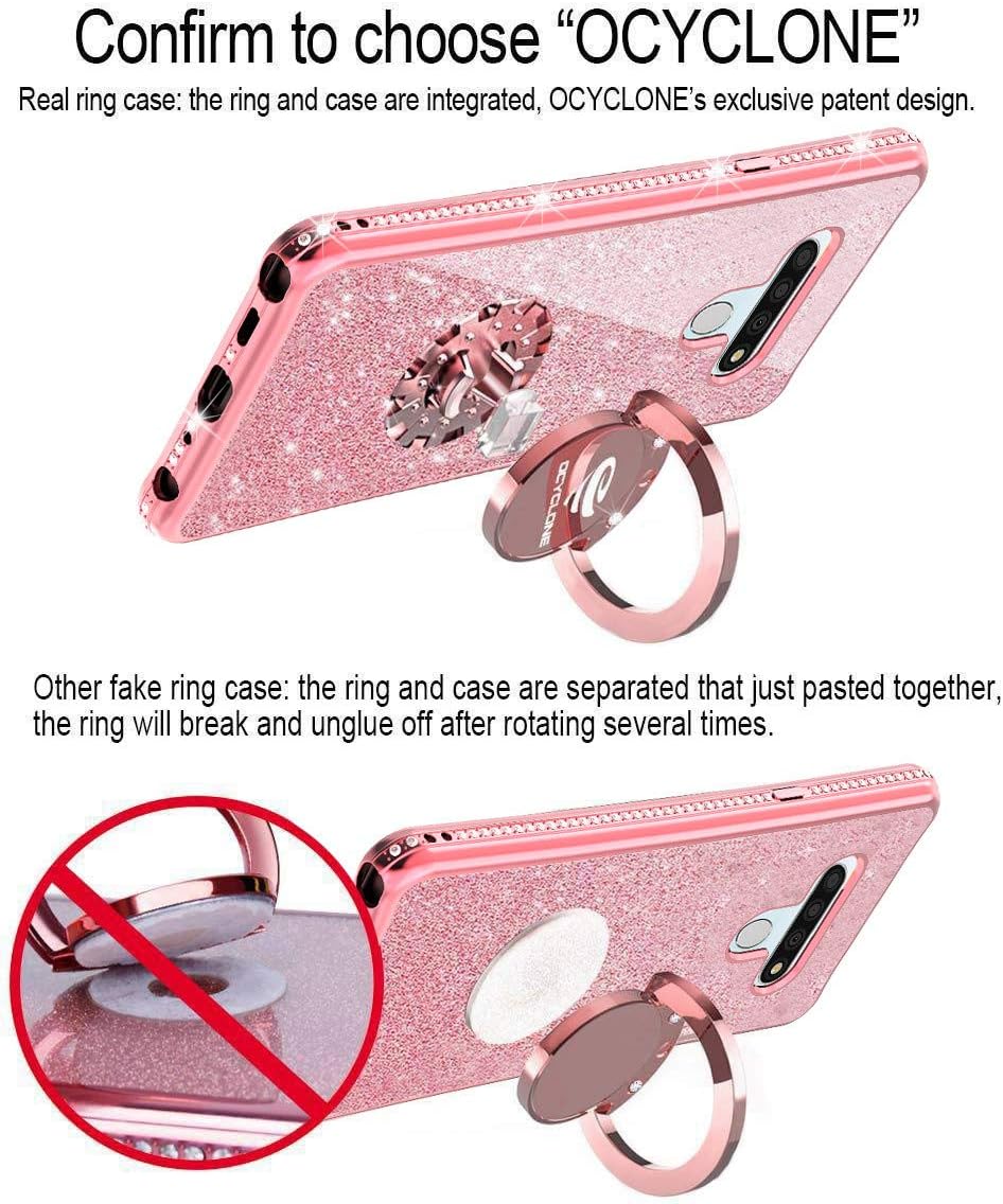 OCYCLONE Compatible with LG Stylo 6 Case, Glitter Cute Phone Case with Ring for Women Girls, Bling Diamond Rhinestone Bumper Protective Soft Case for LG Stylo 6 - Rose Gold