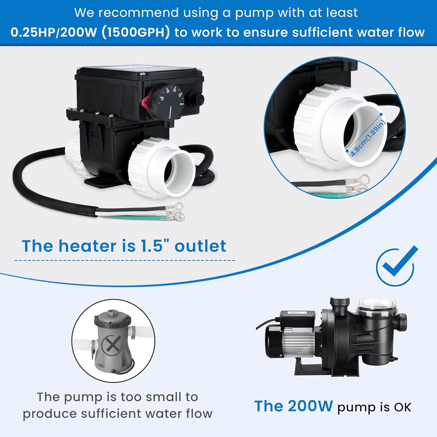 110V 2KW Hot Tub Thermostat, Spa Hot Tub Heater with Temperature Control, Fits 400-Gallon Hot Tub, Spa, Inflatable Bathtub, Small Above Ground Pool