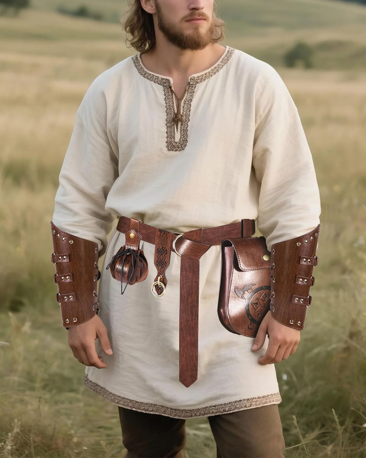 5PCS Renaissance Accessories Medieval Belt Leather Bracers Belt Pouch Keychain Renaissance Costume Set for Halloween - Image 5