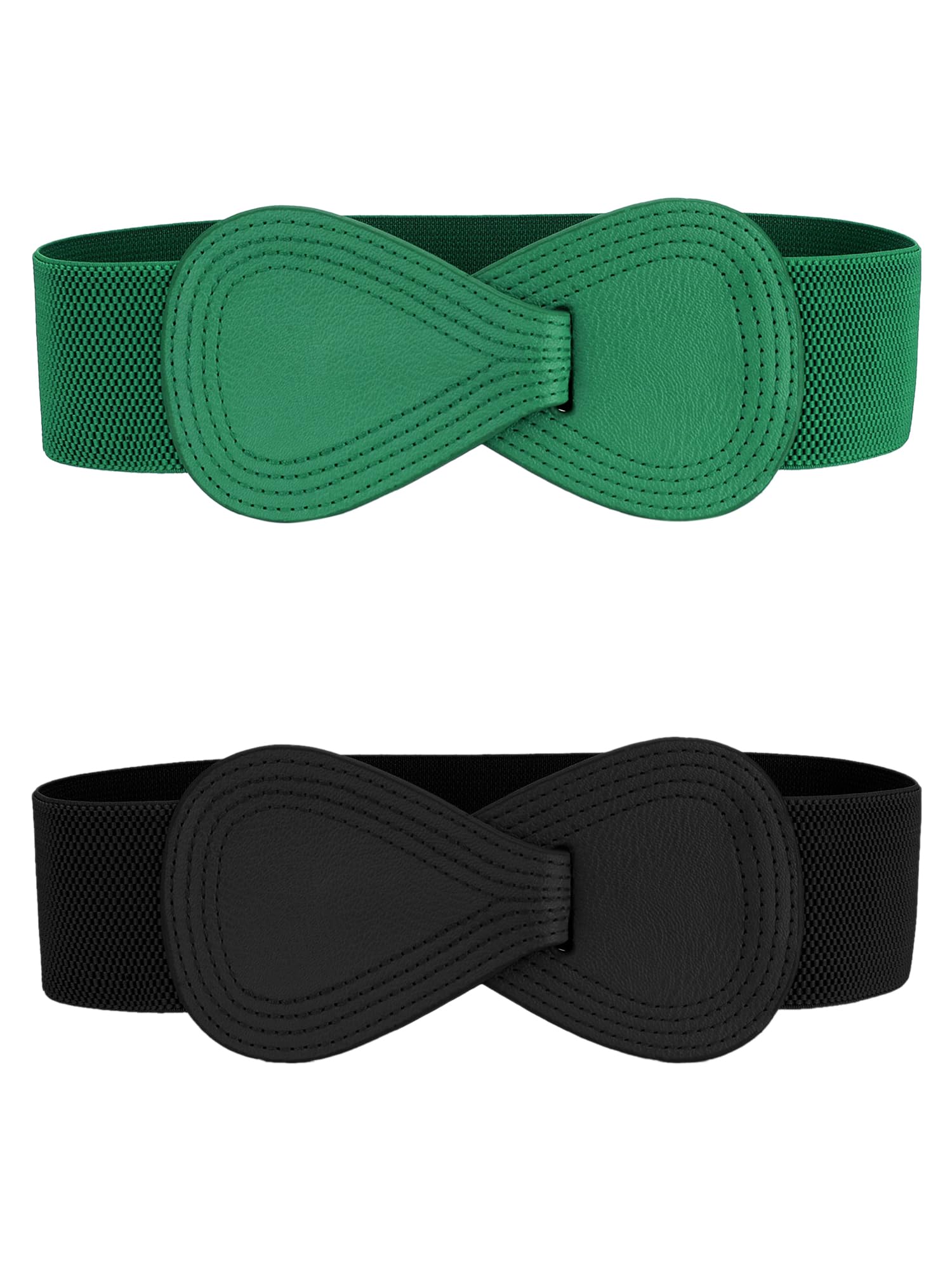 Allegra K 2Pcs Plus Size Interlock 8-shaped Faux Leather Buckle Elastic Waist Belt for Lady