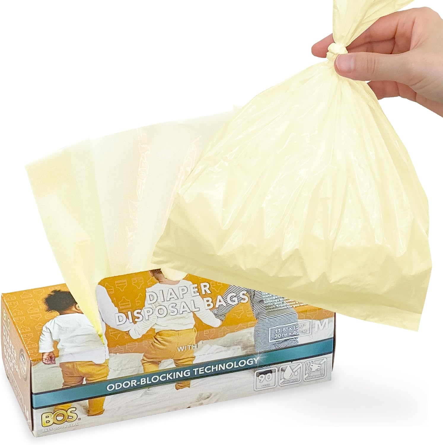 BOS, Odor-Sealing Dirty Diaper Trash Bags – Disposable Bags – Scent & Smell Free [90 count] (Medium)