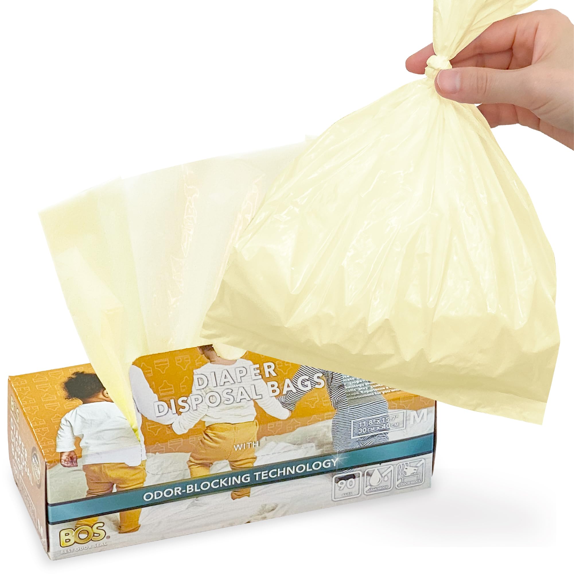 BOS, Odor-Sealing Dirty Diaper Trash Bags - Disposable Bags - Scent & Smell Free [90 count] (Medium)-image-12