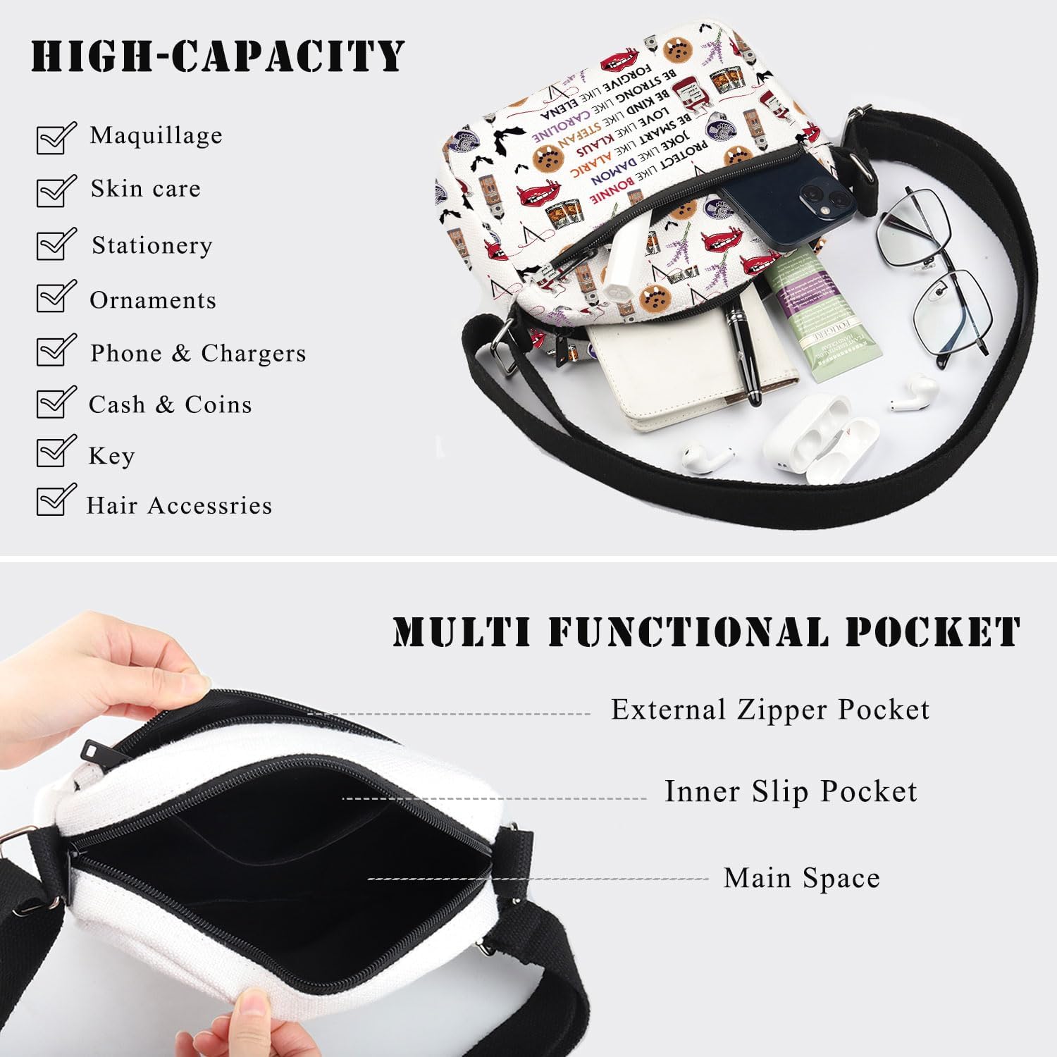 BDPWSS Vampire Crossbody Bag Salvatore Brothers Messenger Bag Horror TV Show Merchandise Gift TVD Fan Adjustable Strap Bags