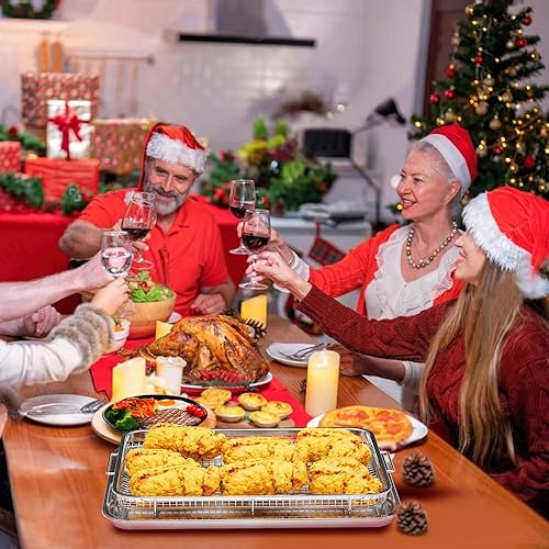 Miniatura 8 de Cesta de Freidora de Aire para Horno, Juego de 2 Bandejas de Freidora de Aire y Bandeja Crujiente con 60 Piezas de Papel Pergamino, Cesta y Bandeja