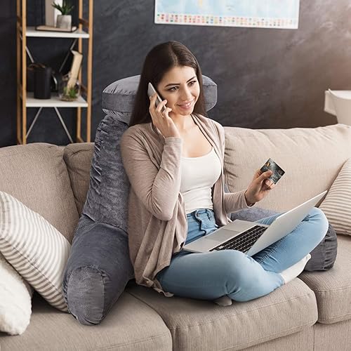 Miniatura 4 de Giantex Almohada de lectura para reposo en cama, almohada de lectura grande con rollo de cuello y brazos desmontables, espuma viscoelástica