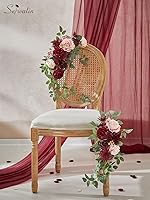 Vista 3 de Serwalin Flores de seda, flores artificiales burdeos para decoración de boda, rosas falsas rosas rosas y rojas con tallos y caja de vegetación