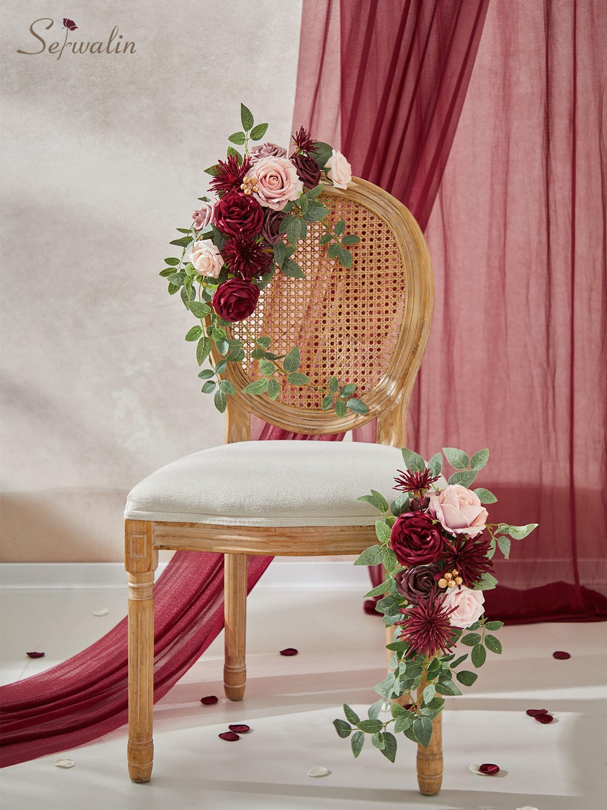 Serwalin Fiori artificiali per torta bouquet da sposa centrotavola per il giorno del Ringraziamento Peonia Rose Fiori di nozze Combo Fiori finti Boho per la (Rosa borgogna)
