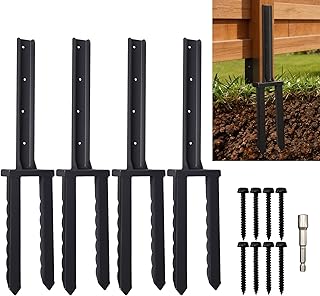 Fence Post Repair Kit 4 Pack,30" Heavy Duty Fence Post Stake Spike with Black Powder-Coated,Thickened Anchor Ground Spike for Repair Tilted/Broken Wood Fence Post