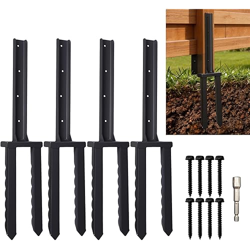 Fence Post Repair Kit 4 Pack,30" Heavy Duty Fence Post Stake Spike with Black Powder-Coated,Thickened Anchor Ground Spike for Repair Tilted/Broken Wood Fence Post