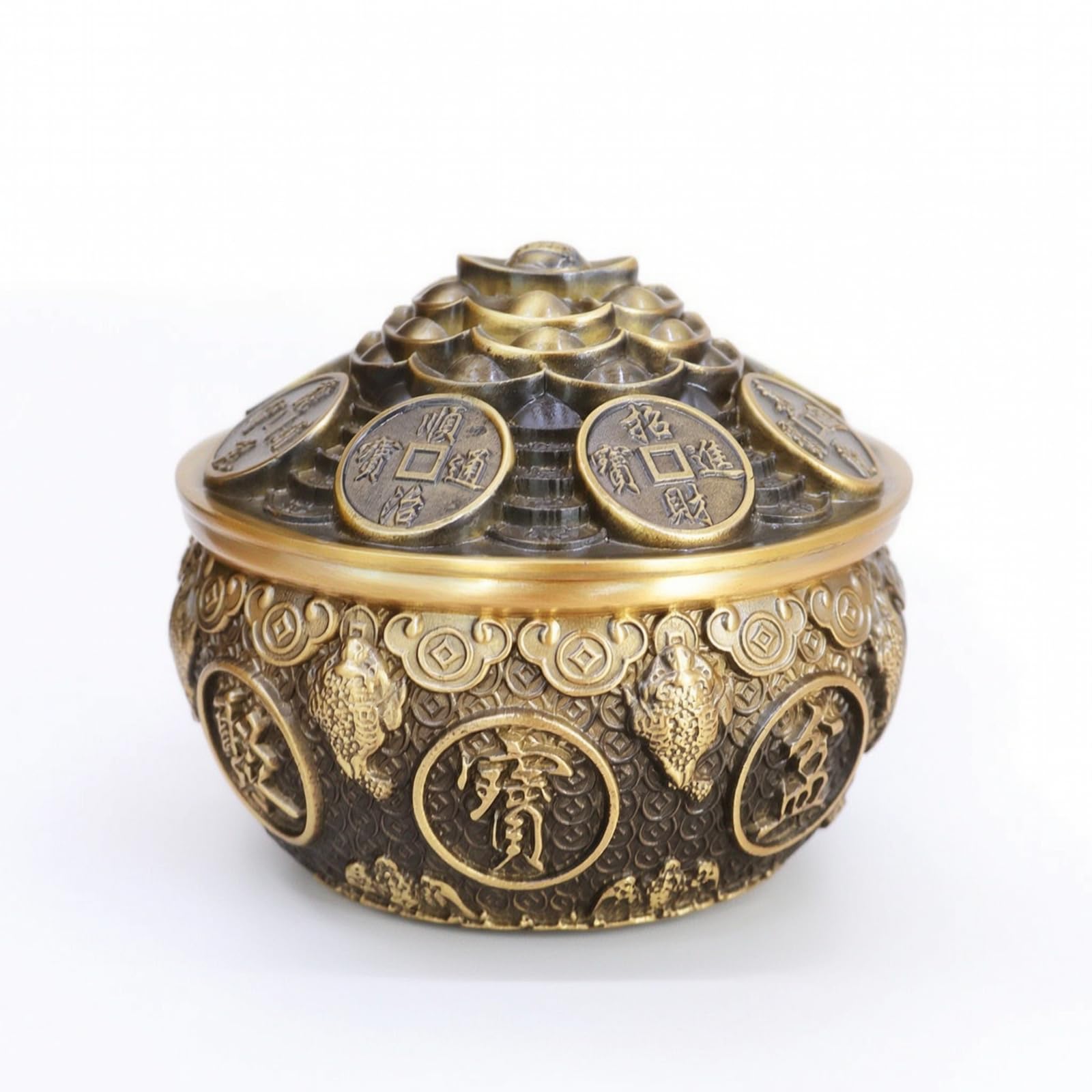 Brass Bruciatore Incensiere Ciotola Decorativa in Ottone con Bassorilievi E Medaglioni Coperchio Decorativo a Cupola Stile Cinese Tradizionale Adatto, 5 Pollici, style to 8