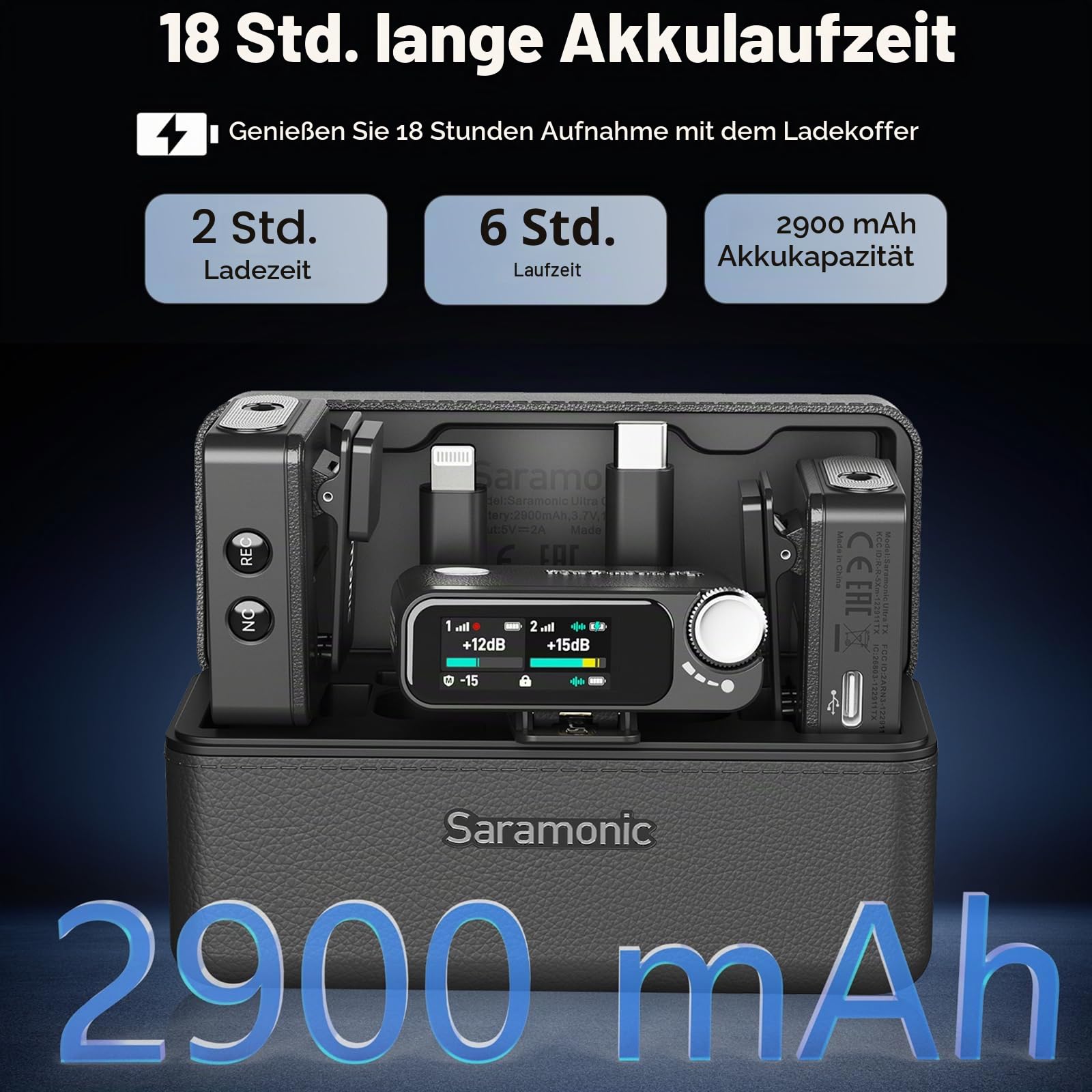 Saramonic Ultra Kabellos Lavalier Mikrofon, 32-Bit Float-Aufnahme, Timecode-Synchronisation, IPX5 wasserdicht, 300M, 130dB SPL, Wireless Mikrofon Handy für iPhone Android Kameras, Smartphone