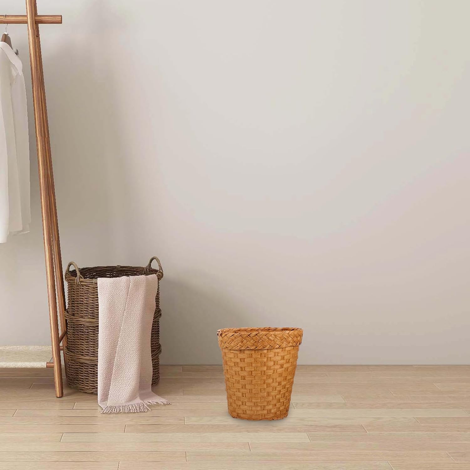 Large-Capacity Paper Woven Storage Basket Simple Waste Paper Bin with Sturdy Rattan Material for Home Office Living Room Organization Random Color