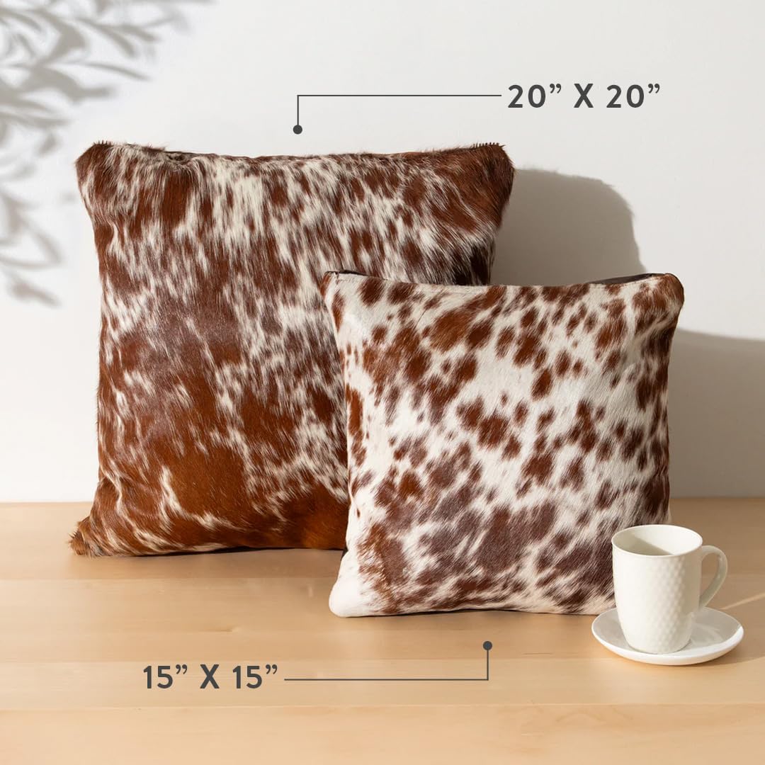 ecowhides 100% Genuine Brazilian Cowhide Pillow Cover – Brown Salt and Pepper – Single-Sided – Luxury Leather Decorative Cushion for Rustic & Western Home Décor – 20” x 20”