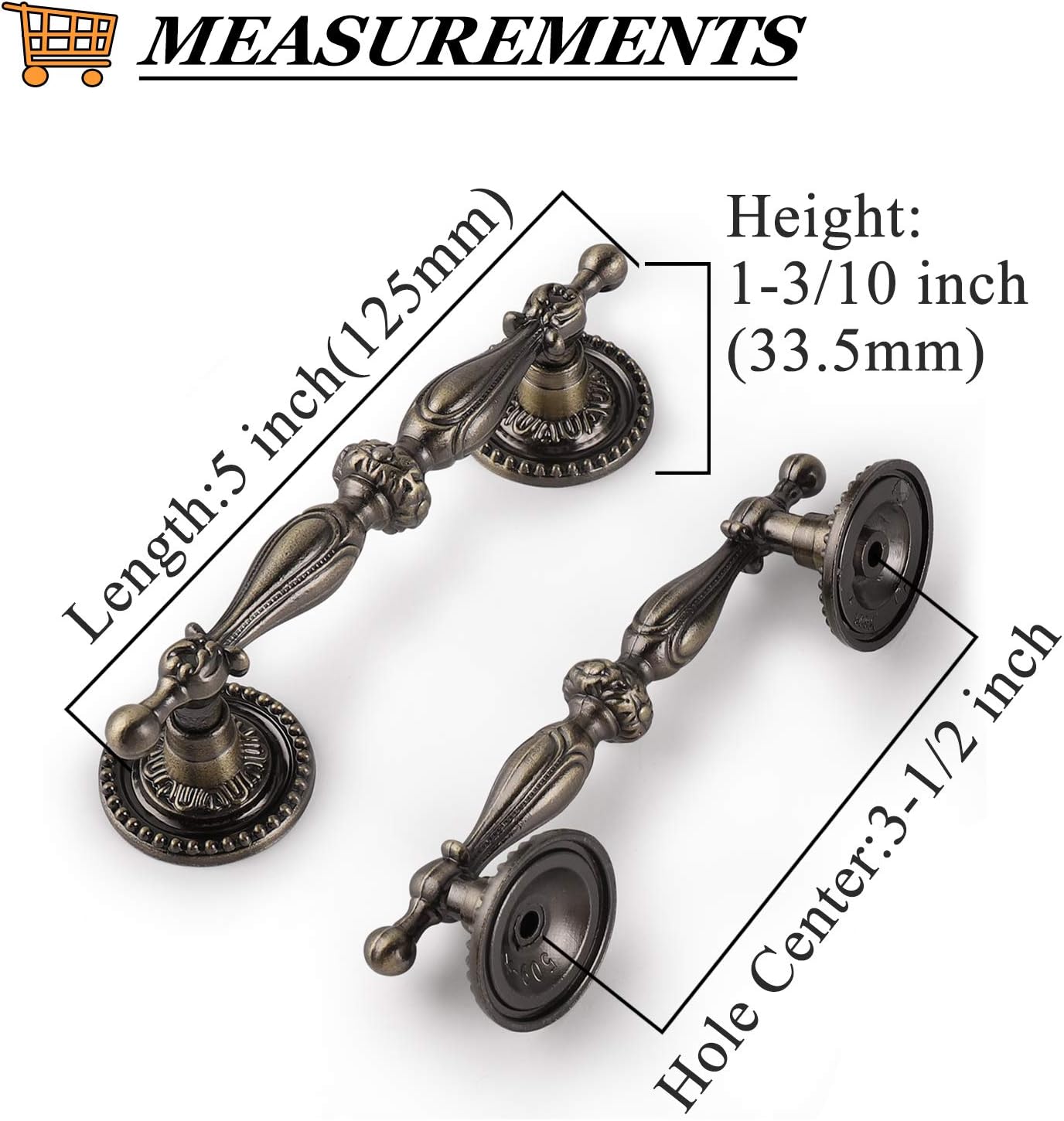Probrico 10 Pack Vintage Cabinet Pulls Wardrobe Door Handles in Ancient Bronze Finish,Classic Style Drawer Hardware Pulls
