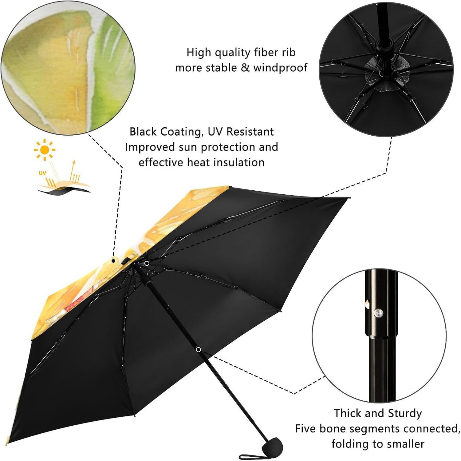 OTVEE Fruit Slices Mini Umbrella Travel Compact, Folding, Light, Small Umbrella for Bag Purse Backpack Car, Uv Protection Windproof Umbrellas for Rain Sun