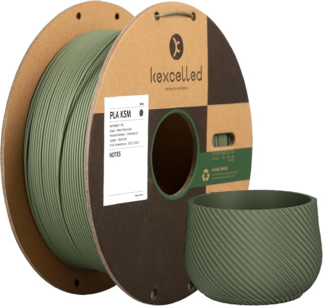 Filament kexcelled Matte PLA, Matowe Wykończenie, Kolory Morandi, 1,75mm+/-0,03mm, Szpula 1kg(2,2funta), Pasuje do Większości Drukarek FDM, Zieleń Oliwkowa