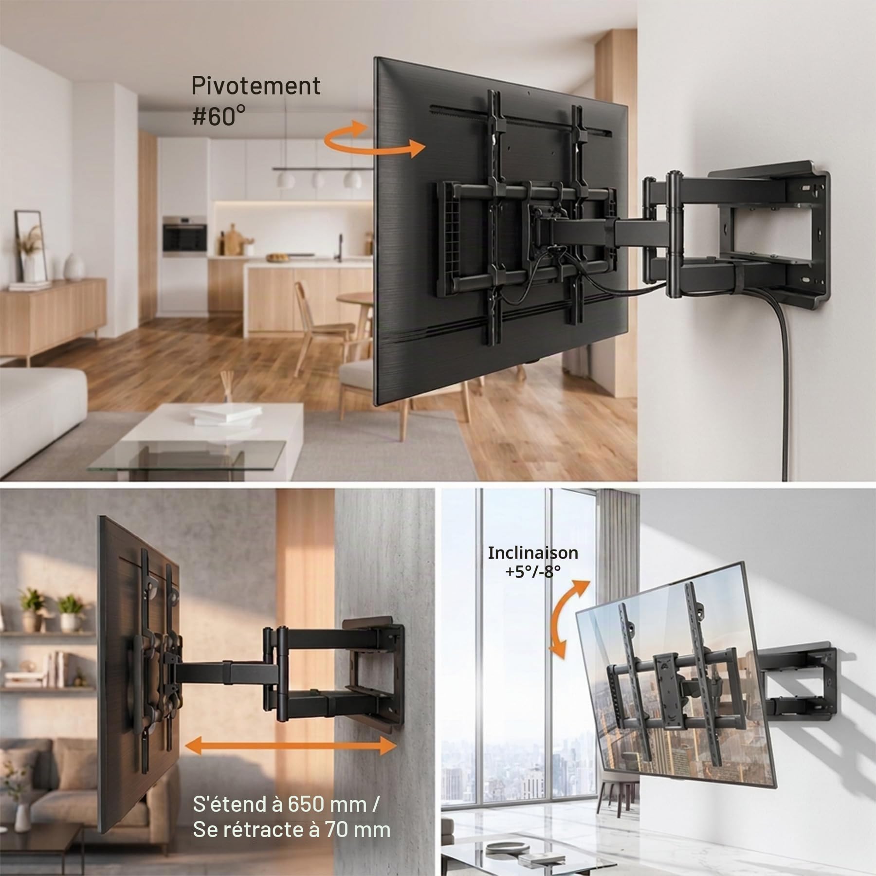 Support Mural TV Ultra-Résistant 55-100 Pouces, 80kg, Vesa 800x600