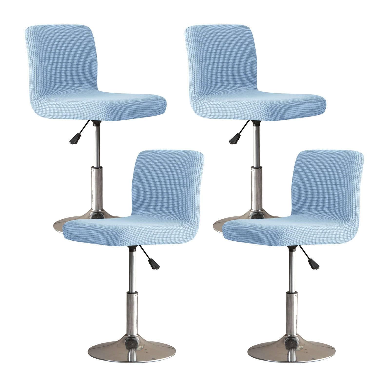 JHLD Stretch Bar Stool Covers, Soft Spandex Bar Stool Covers With Backs Plaid Dining Chair Covers With Elastic Bottom Machine Washable-light blue-set of 4