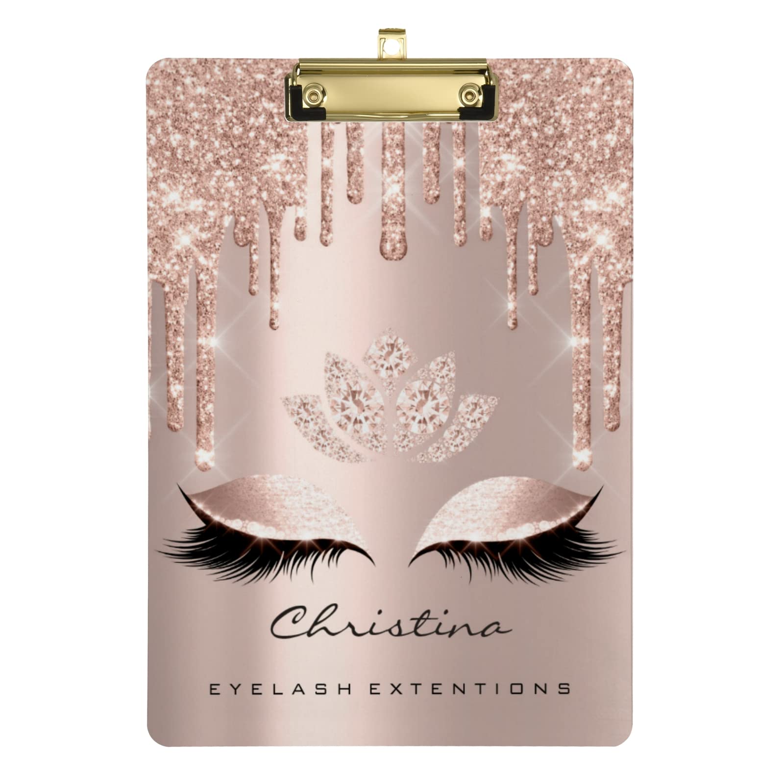 Personalized Lashes Lotus Acrylic Clipboard, A4 Letter Size Clipboards with Text Logo for Students Women Man - 9" x 12.5" with Low Profile Metal Clip