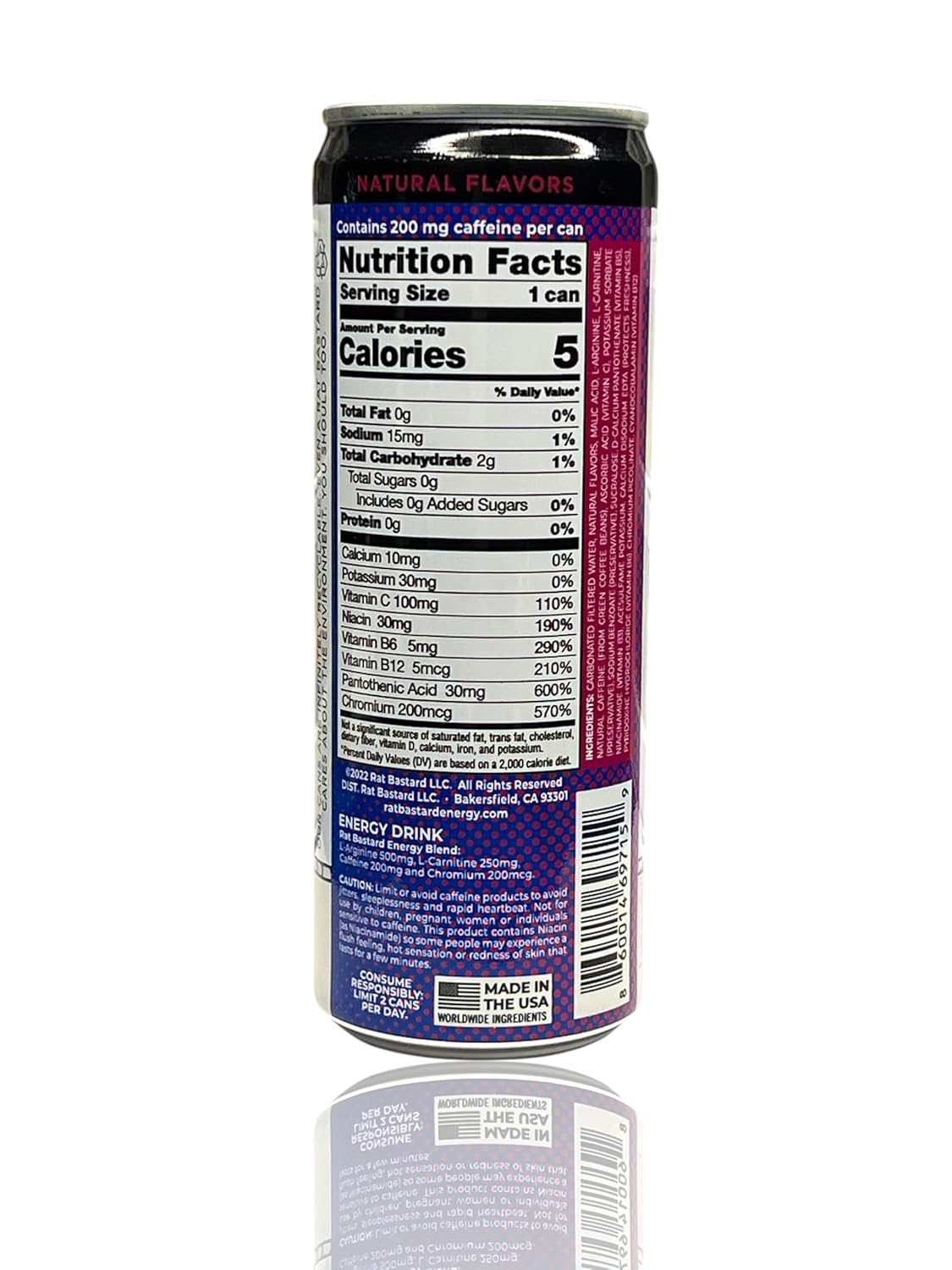 RAT BASTARD Energy Drink - Sugar-Free Caffeinated Beverage, Natural Caffeine to Boost Energy and Focus, Blueberry Pomegranate Flavor, 12 fl oz Can (Case of 12)