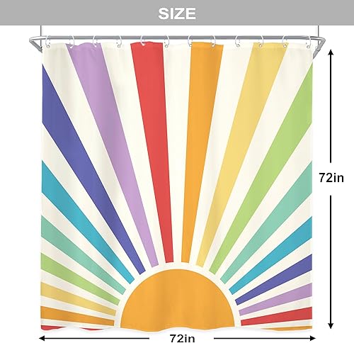 Miniatura 4 de Cortina de ducha boho de los años 70, 72 pulgadas de ancho x 72 pulgadas de alto, retro, abstracta, arco iris, puesta de sol, puesta de sol, linda