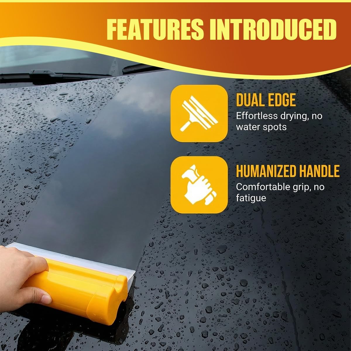 Craedli Car Drying Squeegee, 7.67 Inch Flexible Silicone Water Blade, Scratch-Free Double Row Auto T-Bar Water Scraper Wiper Tool for Washing Windshield, Glass, Window and Shower Doors (1PC)