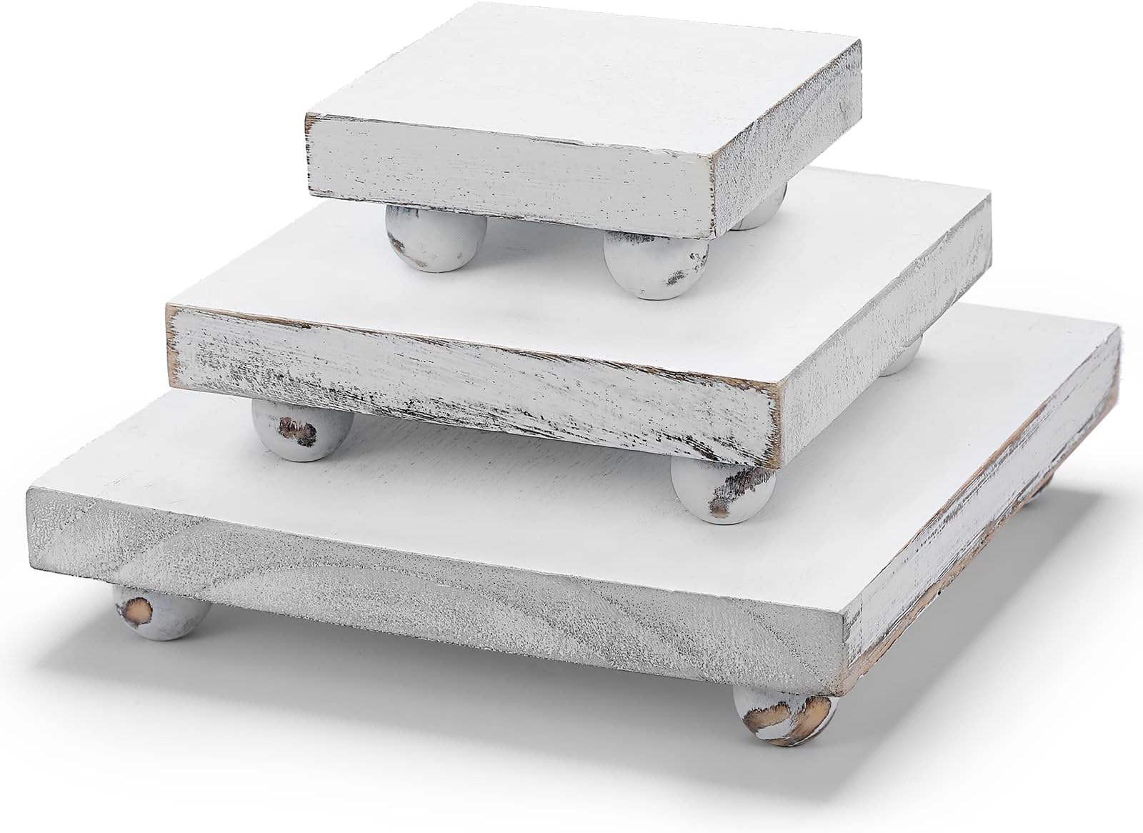 Amazon.com: Chunful Set of 3 Square Wood Risers - White Rustic Pedestal ...