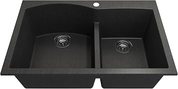 Hyperion 33D Dual-Mount Granite Composite 33 in. 60/40 Double Bowl Kitchen Sink in Metallic Black
