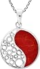 AeraVida Sacred Balance Yin and Yang Reconstructed Red Coral Inlay .925 Sterling Silver Pendant Necklace | Yin and Yang Red Coral Necklace