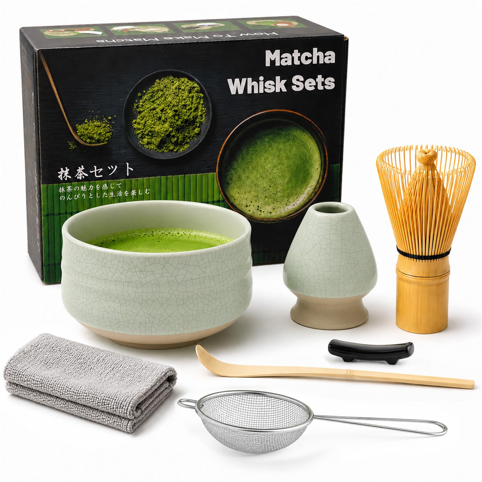 7 Pcs Matcha Set, Matcha Kit for Ceremony, Matcha Tea Set for Making Latte, Japanese Matcha Ceremony Kit, Matcha Whisk Set and Bowl(chawan) with All Accessories, Gift for Matcha Lover
