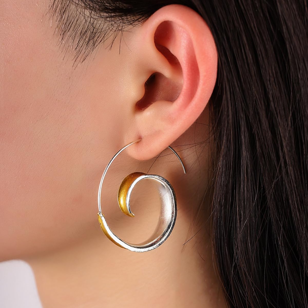 18K Gold Plated Modern Spiral Hoop Earrings – Two-Tone Gold & Silver Statement Earrings – Bold Artistic Jewelry for Women - Image 5