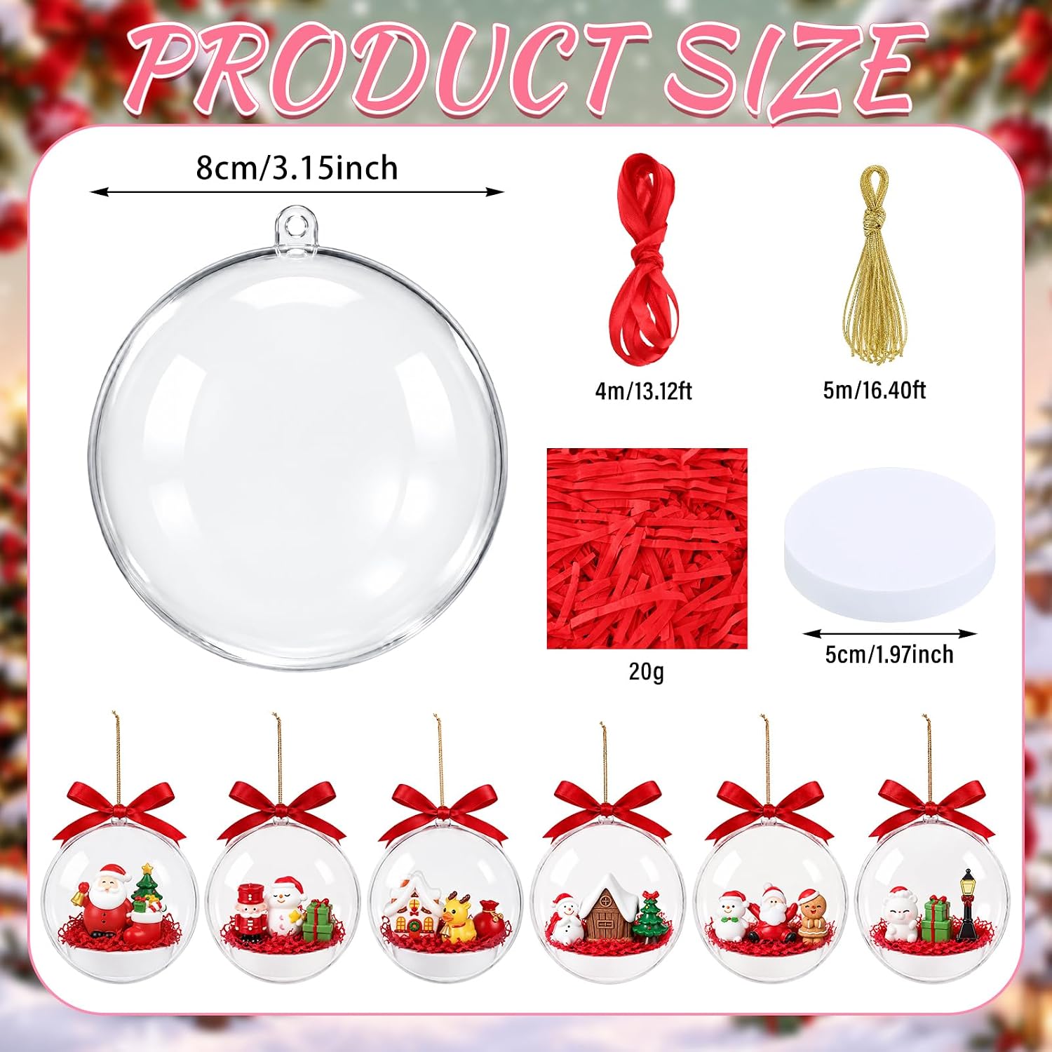 10 Pack Clear Plastic Snow Globe Kit with Christmas Miniatures