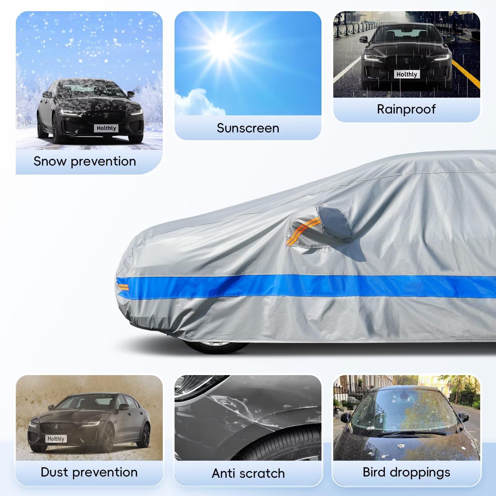 Pokrowiec na samochód hatchback, wodoszczelna, oddychająca, do garażu, deszczu, słońca, kurzu i promieni UV. Plandeka samochodowa pasuje do VW Polo, Renault Clio, Toyota Yaris itd., 2 m