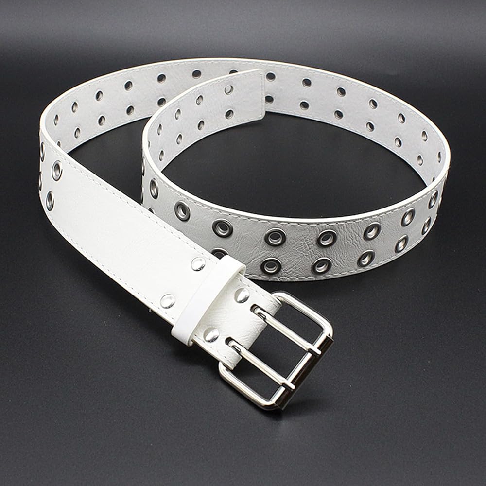 WYCGMSL Double Rivet Grommet Leather Belt For Women Men WYCGMSL Double Rivet Grommet Leather Belt For Women Men