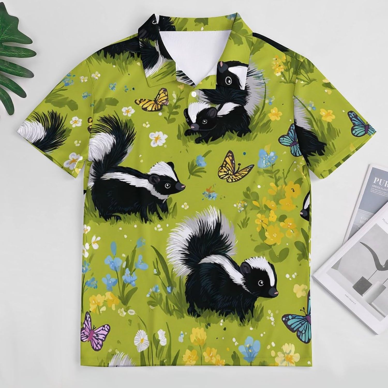 Skunks Flowers Golf Polo Shirts for Men Casual T Shirts 5X-Large