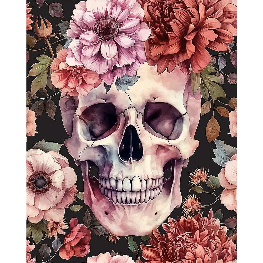 Natuyalo Paint by Numbers Kit for Adults - Paint by Number on Canvas Without Frame, Skull and Flowers DIY Acrylic Painting for Ideal Gift Home Wall