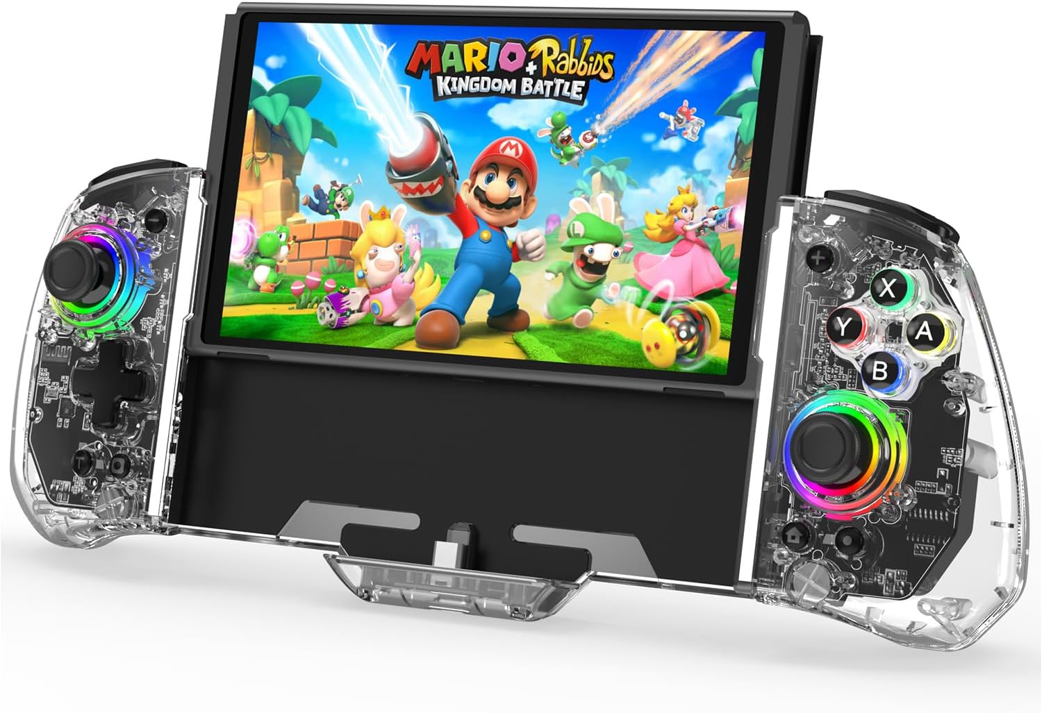 Switch/Switch OLED Controller for Handheld Mode,One-Piece Controller Grip Replacement for Switch Hand Grip, RGB Switch Controllers Remote with Adjustable TURBO and Dual Motor Vibration