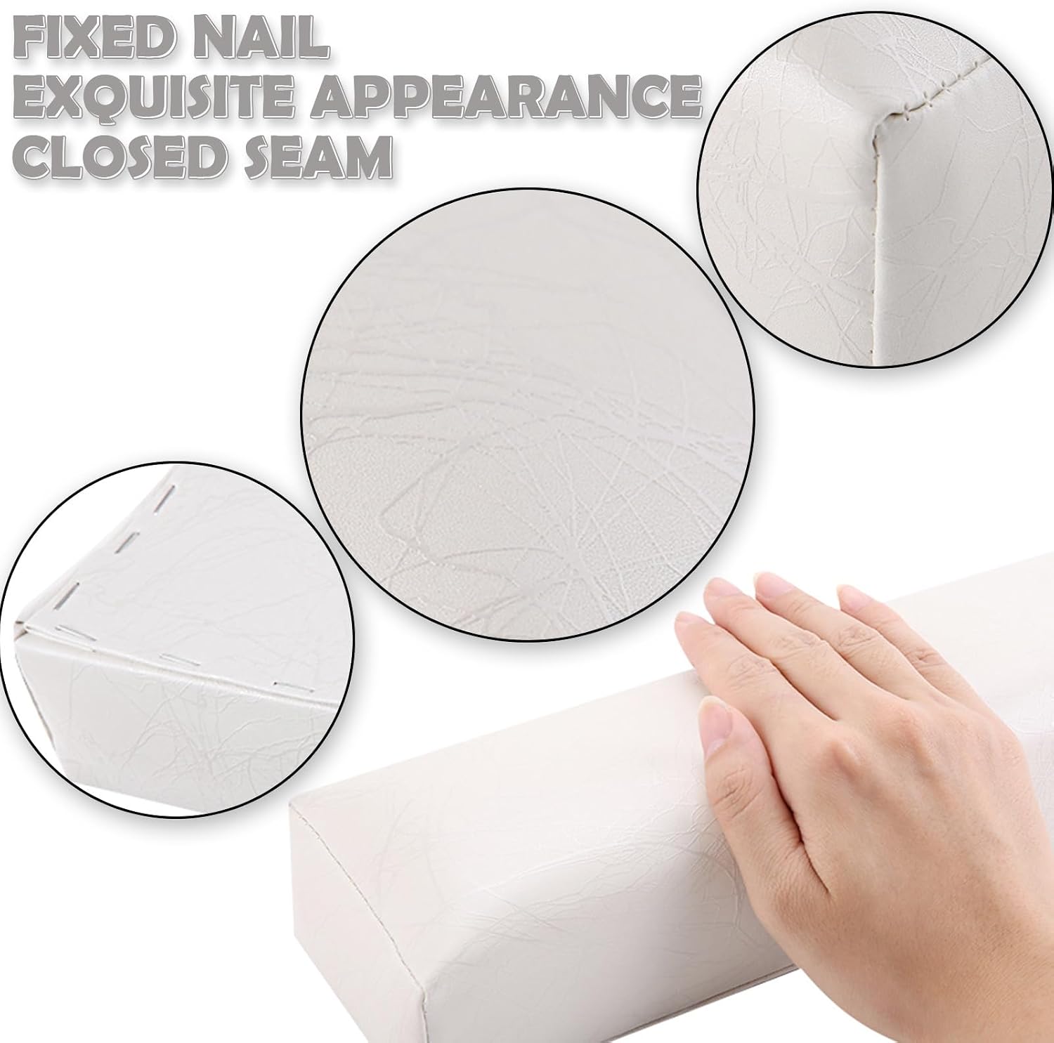 Nail Arm Rest Hand Cushion, Stripe Leather Nail Pillow Hand Rest Cushion Soft Sponge Manicure Hand Rest Pillow Salon Armrest Cushion Manicure Nail Art Accessories Tool (White)