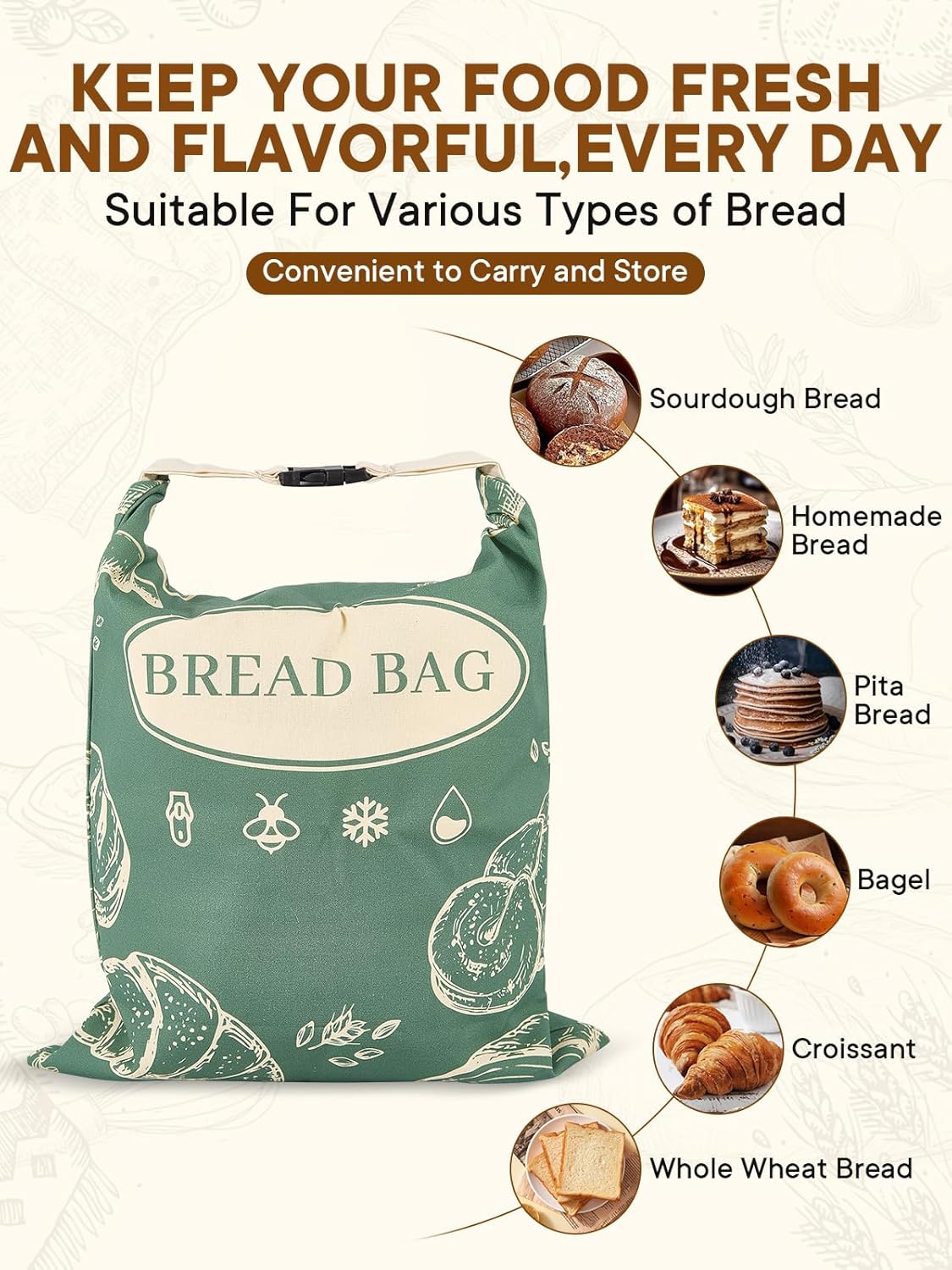 2 Pack Zippered Beeswax Bread Bags 17×13 Inch Large Cotton Sourdough Bread Bags Reusable Bread Storage Bags for Homemade Bread Freezer Safe for Bagel Croissant & Baguette Kitchen Baking Supplies